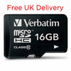 A Verbatim 16GB microSDHC Class 10 memory card shown on a white background with red text at the top reading 'Free UK Delivery'.