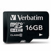 A black Verbatim 16GB microSDHC Class 10 memory card shown on a clean white background.