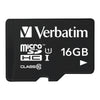 A black Verbatim 16GB microSDHC Class 10 SD card with white text and logos, shown on a plain white background.