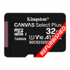 Kingston Canvas Select Plus 32GB microSDHC memory card in black with white text, featuring a red diagonal 'REFURBISHED' banner overlay on a white background.