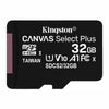 Kingston Canvas Select Plus 32GB microSDHC memory card in black with white text and a pink textured strip on the left, shown on a white background.