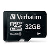 A black Verbatim microSDHC 32GB Class 10 memory card shown on a clean white background.