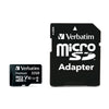 Verbatim 32GB microSD card shown next to its black SD adapter on a plain white background.