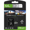PNY Pro Elite 64GB MicroSD Memory Card V3 U3 rated retail pack