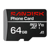 SanDisk Phone Card 64GB MicroSD Memory Card 150MB/s SDSQUBC-064G-GN6QN front view