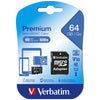 Verbatim 64GB microSDXC card with an included microSD adapter, shown in its retail blister packaging on a white background.