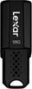 Black Lexar USB flash drive with 128GB capacity on a black background