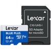 Lexar microSD card and SD adapter on a white background