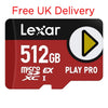 Lexar 512GB Micro SD EXC I Play Pro memory card shown on a white background with red text reading 'Free UK Delivery' above it.
