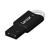 Lexar 64GB black USB flash drive with a white keyring, shown on a plain white background.