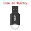 Lexar 64GB USB flash drive in black with a white keyring, shown on a white background with red text reading 'Free UK Delivery' at the top.