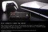 Sandisk Optimus GX PRO 850W SSD shown with a PlayStation 5 console and controller on a dark reflective surface, with text below reading 'PLAY DIRECTLY FROM THE DRIVE'.