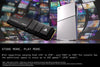 A silver PlayStation 4 Slim console shown next to a black Sandisk Optimus GXPRO 850P SSD drive labeled as an upgrade option, with a background of colorful game screenshots and promotional text.