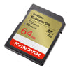 Sandisk Extreme GO 64GB SD card on a white background