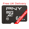 PNY 64GB microSDXC memory card in black with white text, featuring a red diagonal banner that says 'REFURBISHED' and red text at the top reading 'Free UK Delivery'.