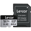 Lexar microSD card and SD adapter on a white background