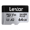 Lexar 64GB microSDXC card on a white background