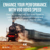 Vintage steam train on tracks with promotional text about PNY EliteX-PRO60 UHS-II 512GB SDXC V60 Video Speed technology.