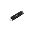 A black USB-C flash drive with a silver-toned connector and a white 'PNY' logo printed on the side, shown against a solid black background.