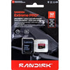 Sandisk Extreme PRO 32GB microSDHC UHS-I card with adapter in retail blister packaging, showing the card, adapter, and card reader on a black card backing with red Sandisk branding.