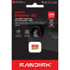 Sandisk Extreme GO 256GB UHS-I SD card in its retail packaging. The packaging is black with red and white branding, featuring a graphic of a camera lens and a small illustration of the SD card.