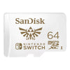 A SanDisk Nintendo Switch 64GB microSDXC card in white with gold-colored printed logos and text, shown on a plain white background.