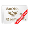 A SanDisk Nintendo Switch 64GB Class 1 memory card in white with gold lettering, featuring a red diagonal 'REFURBISHED' banner overlay.