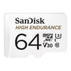 A SanDisk 64GB high-endurance microSDXC V30 Class 10 memory card on a solid white background.