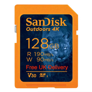 SanDisk Outdoors 4K 128GB SD Memory Card SDXC 190Mb/s SDSDXWA-128G-GN6VN free delivery