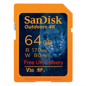 SanDisk Outdoors 4K 64GB SD Memory Card SDXC 170Mb/s SDSDXW2-064G-GN6VN free delivery