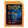 SanDisk Outdoors 4K 64GB SD Memory Card SDXC 170Mb/s SDSDXW2-064G-GN6VN free delivery