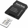 SanDisk High Endurance 128GB MicroSD Memory Card SDSQQNR-128G-GN6IA angled with adapter