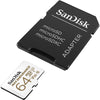 SanDisk Max Endurance 64GB MicroSD Memory Card SDSQQVR-064G-GN6IA angle with adapter